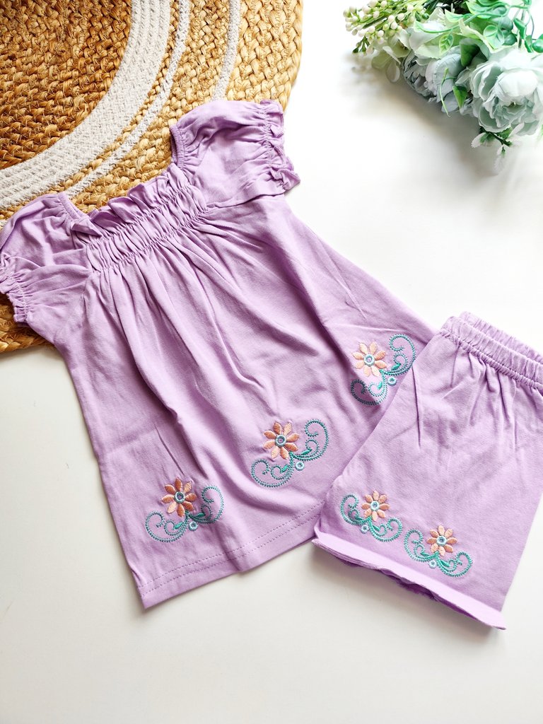 Top and bottom sets- Lavender Floral Embroidery