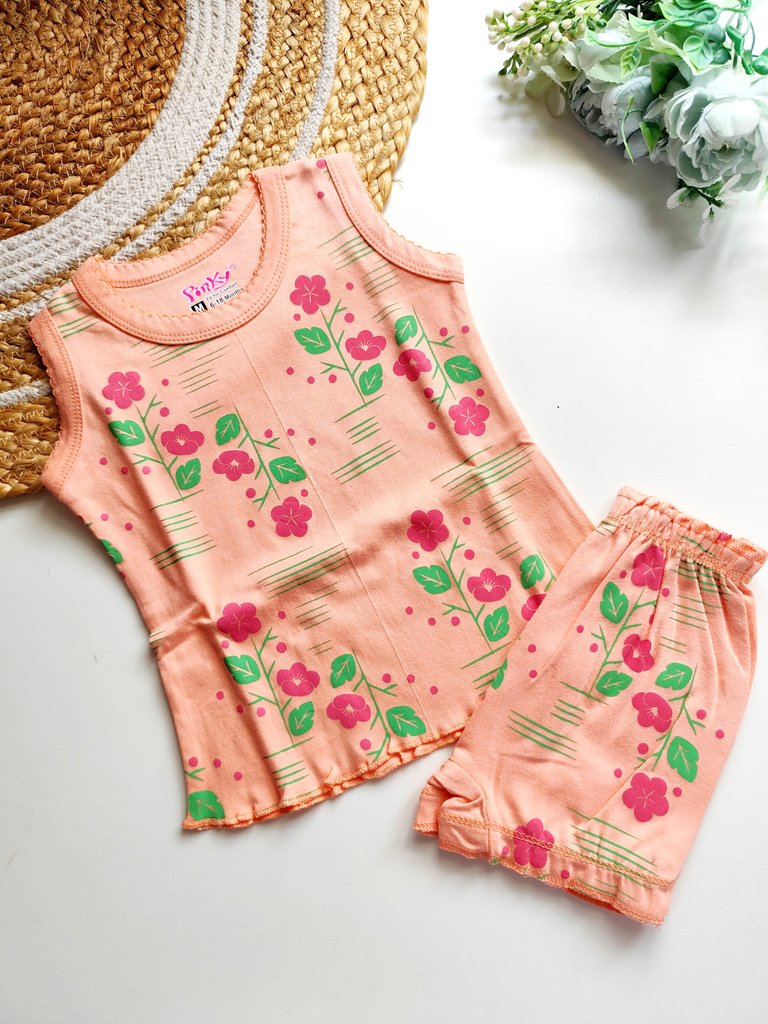 Top and bottom sets- Peach Floral Print