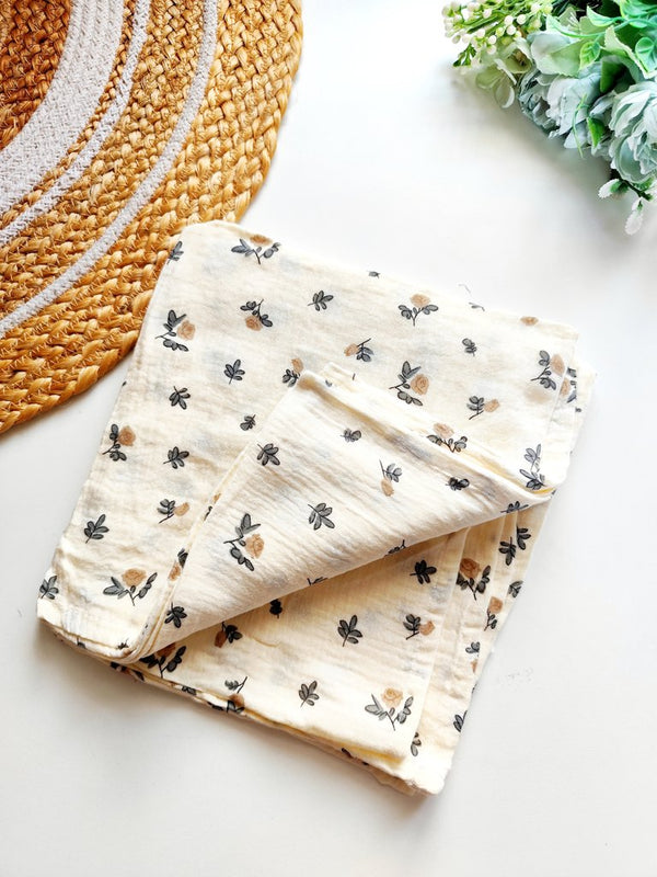 Crinkled Muslin Swaddle/Towel- Cream Floral