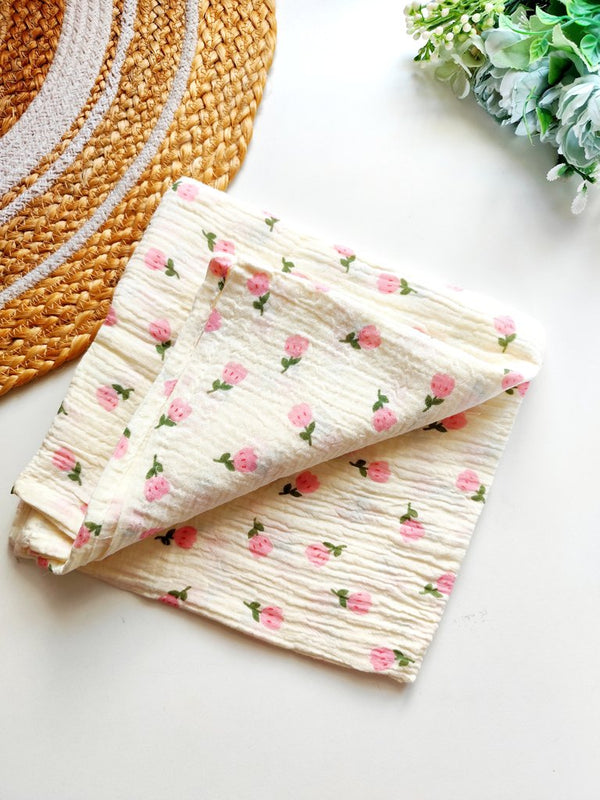 Crinkled Muslin Swaddle/Towel- Pink Tulip Floral