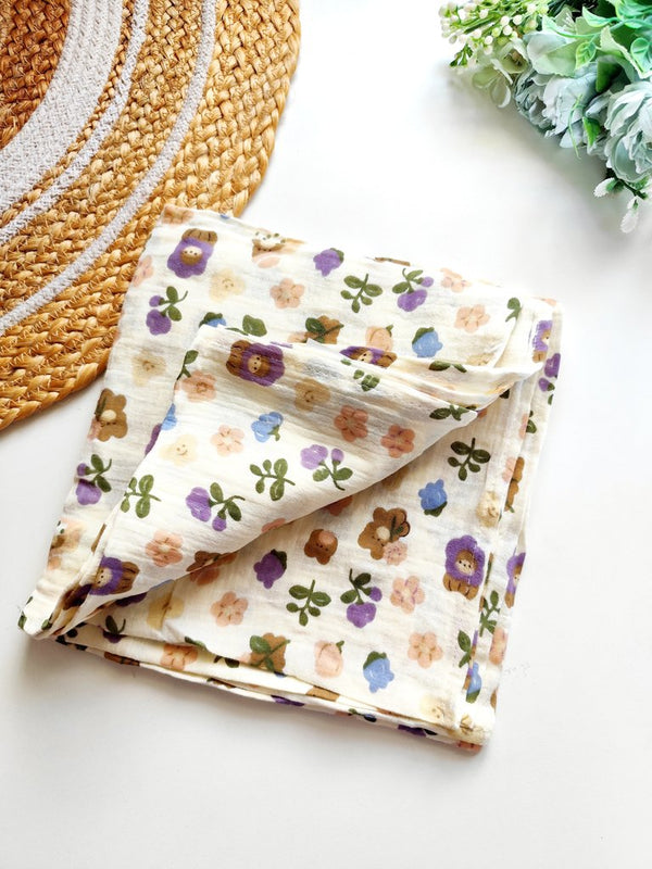 Crinkled Muslin Swaddle/Towel- Whimsical Floral Bears