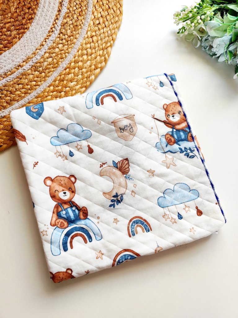 Muslin Blanket 2 layered (85*85cm)- Dreamy Blue Bear & Rainbow Print