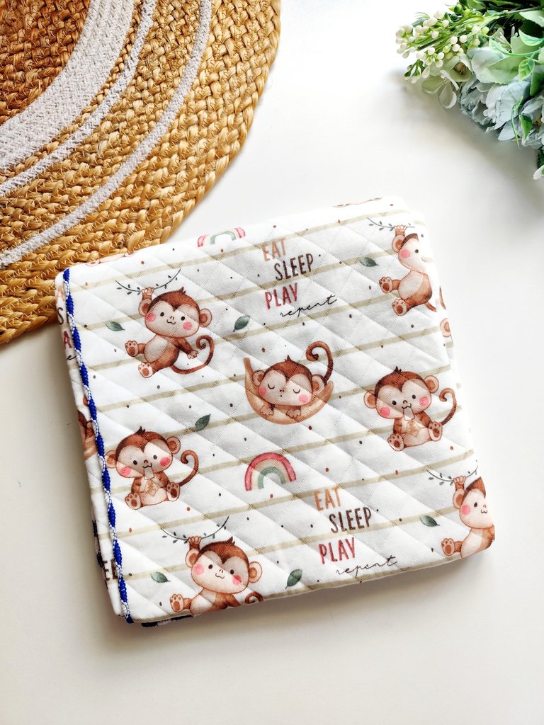 Muslin Blanket 2 layered (85*85cm)- Monkey & Rainbows Print