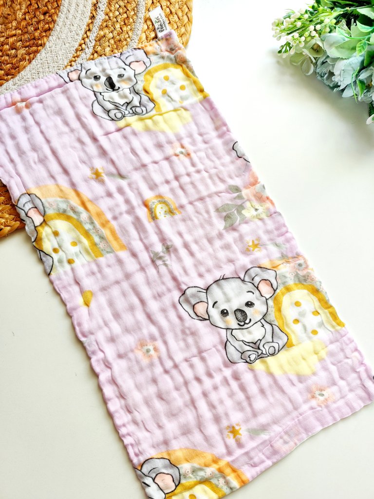 Muslin Shoulder Burp Cloth(50*25cm)- Pink Koala Rainbow Print
