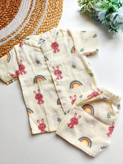 Muslin Mandarin Co ords- Bunny & Rainbow