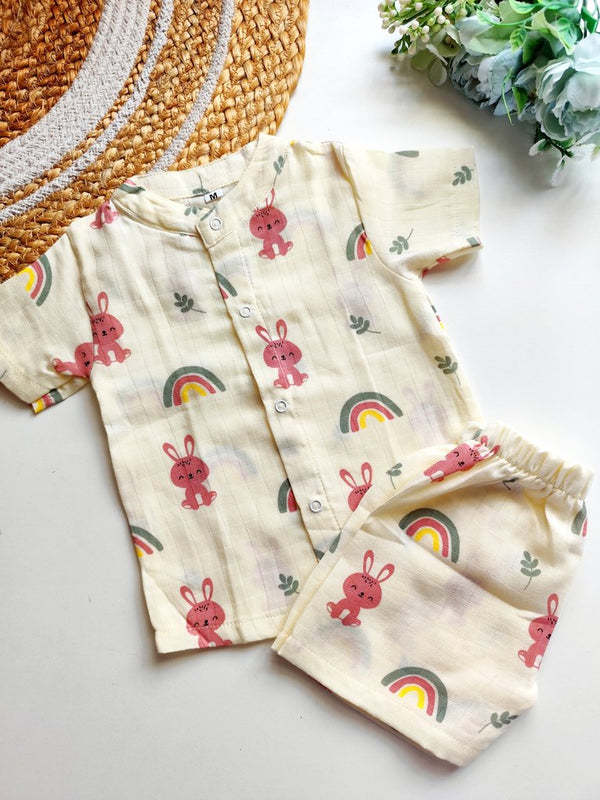 Muslin Mandarin Co ords- Bunny & Rainbow