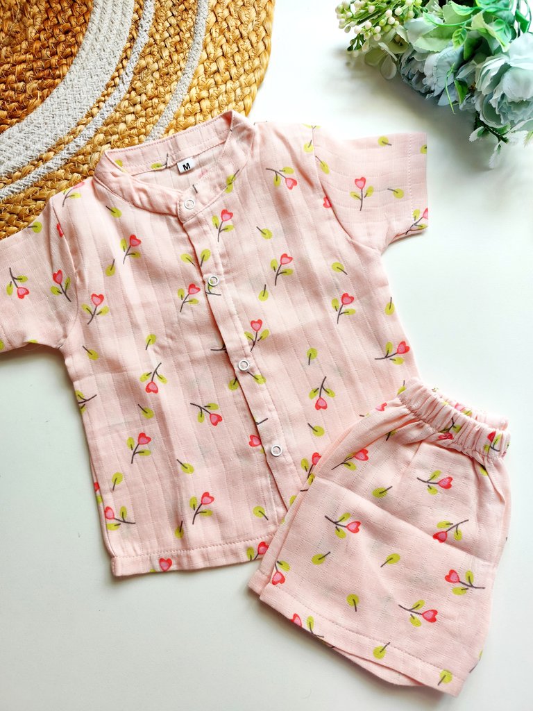 Muslin Mandarin Co ords- Pink Heart Blooms