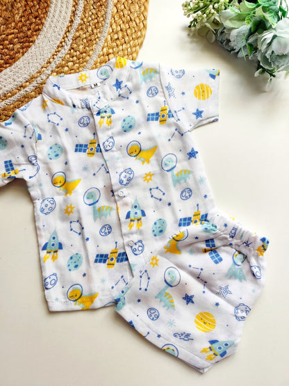 Muslin Mandarin Collared Co Ord- Space Dino