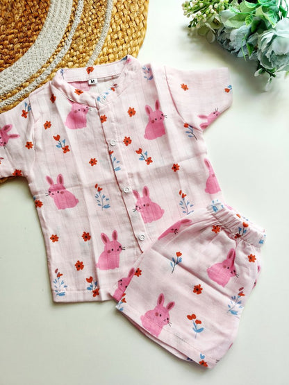 Muslin Mandarin Co ords- Pink Bunny