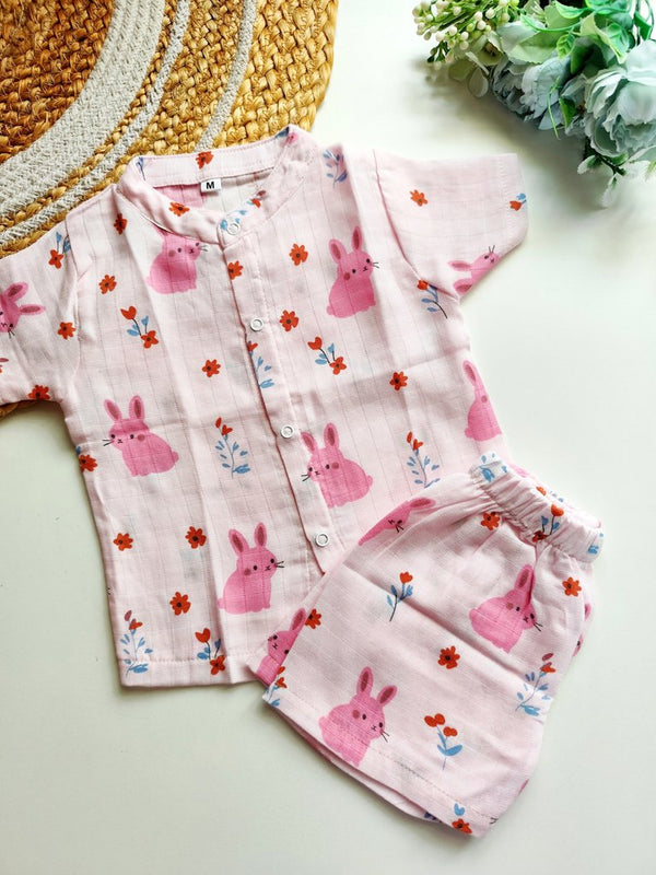 Muslin Mandarin Co ords- Pink Bunny