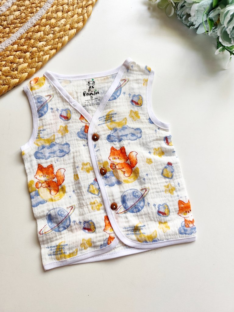 Crinkled Muslin Jablas- Space Fox Print