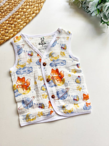 Crinkled Muslin Jablas- Space Fox Print