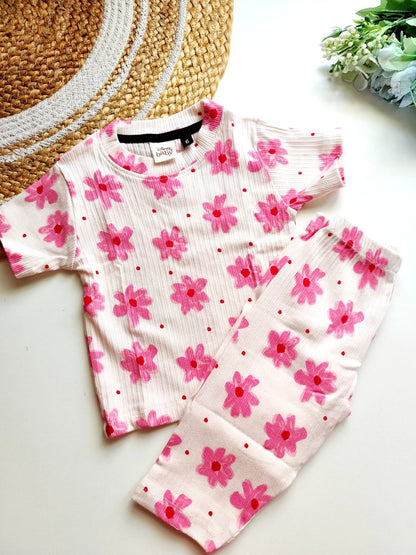 Half Sleeve Co Ord Sets- Pink Floral