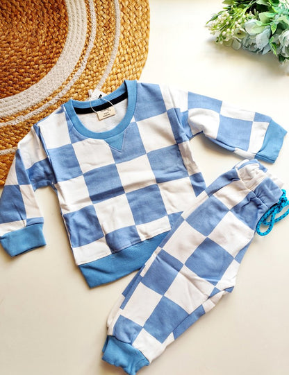 Sweat Shirts Co ords- Blue Checkered