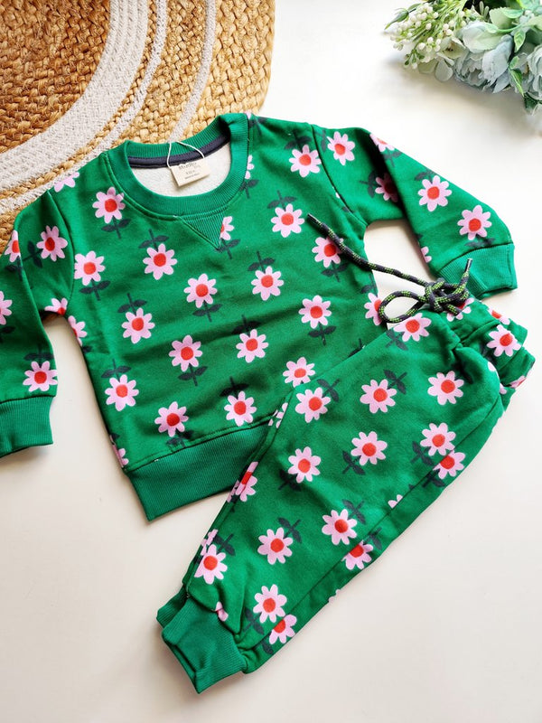 Sweat Shirts Co ords- Green Floral Print
