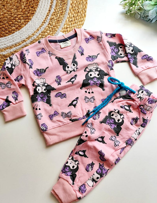 Sweat Shirts Co ords- Pink Anime Character Print