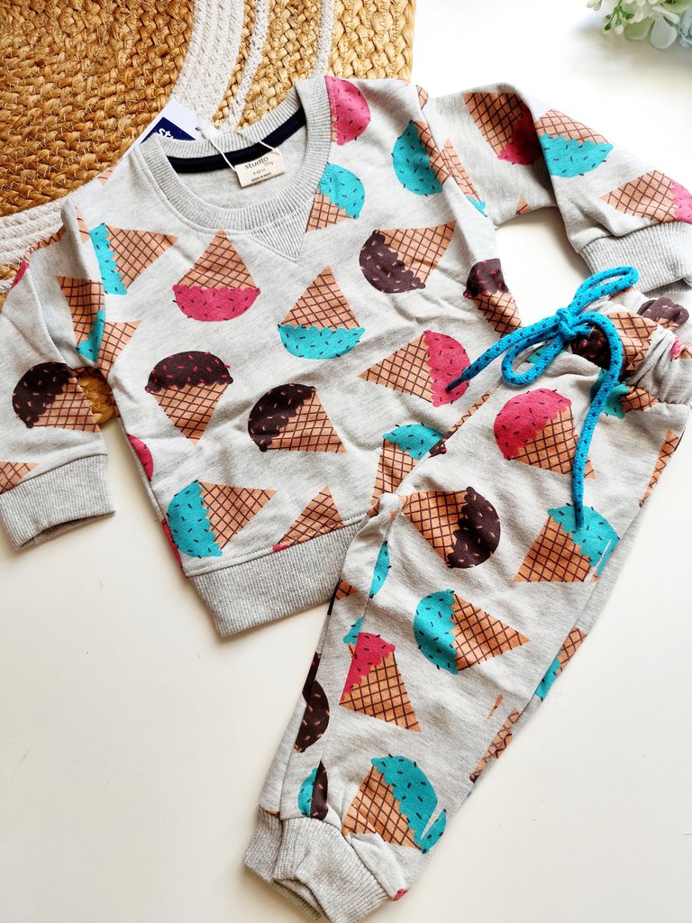Sweat Shirts Co ords- Grey Ice Cream Print