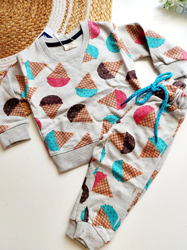 Sweat Shirts Co ords- Grey Ice Cream Print