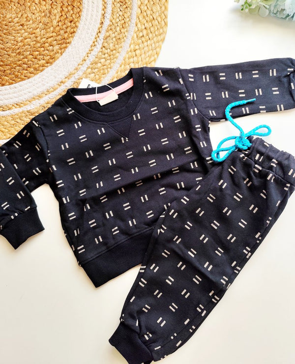 Sweat Shirts Co ords- Black Dash Print