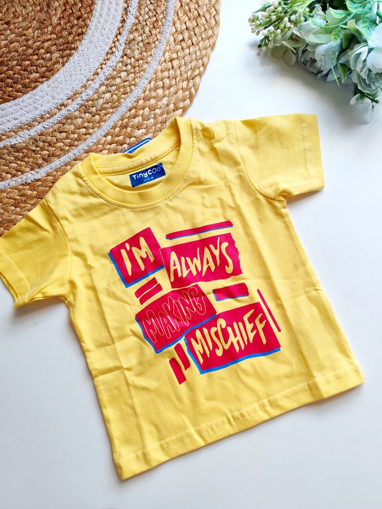T shirt- Yellow Always Making Mischief Graphic