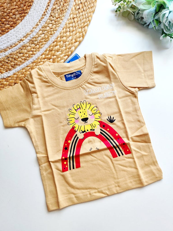 T shirt- Beige Sleepy Lion Print