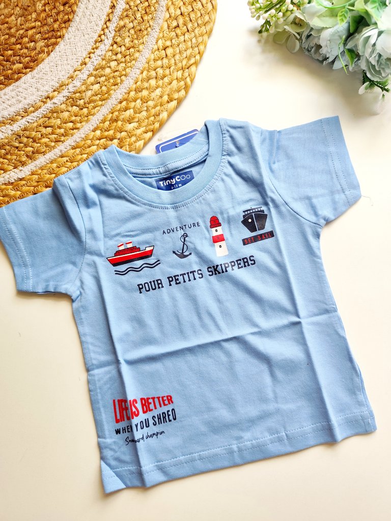 T shirt- Light Blue Nautical Print