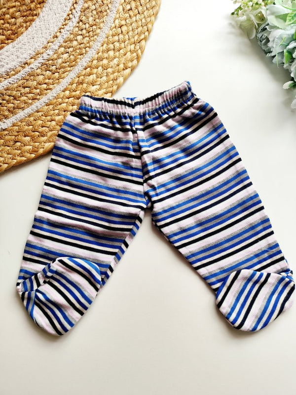 Footed Pants - Blue and Multicolor Stripes