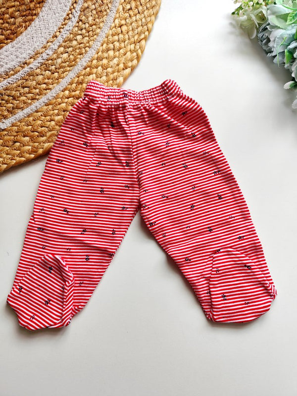 Footed Pants - Red and White Stripes