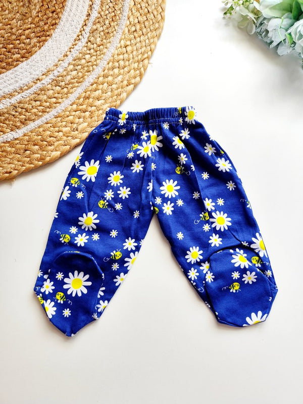 Footed Pants - Royal Blue Daisy & Bee Print
