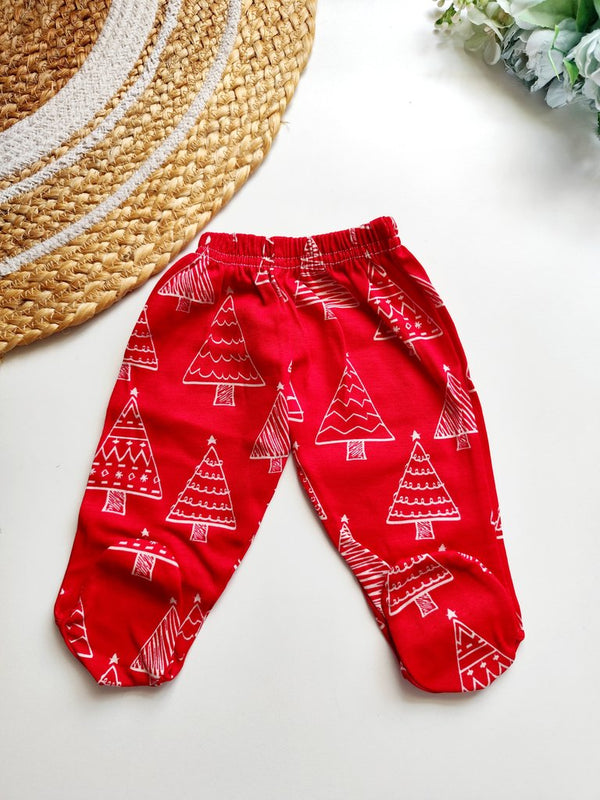 Footed Pants - Red Christmas Trees