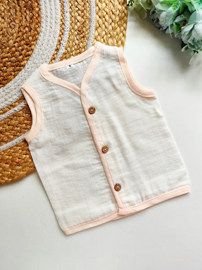 Coloured Muslin Jabla- Peach Border