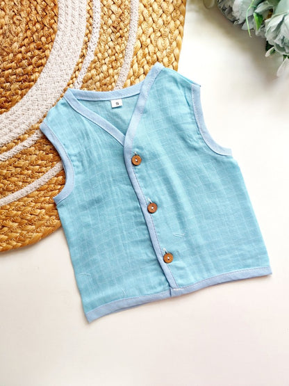 Coloured Muslin Jabla- Sky Blue