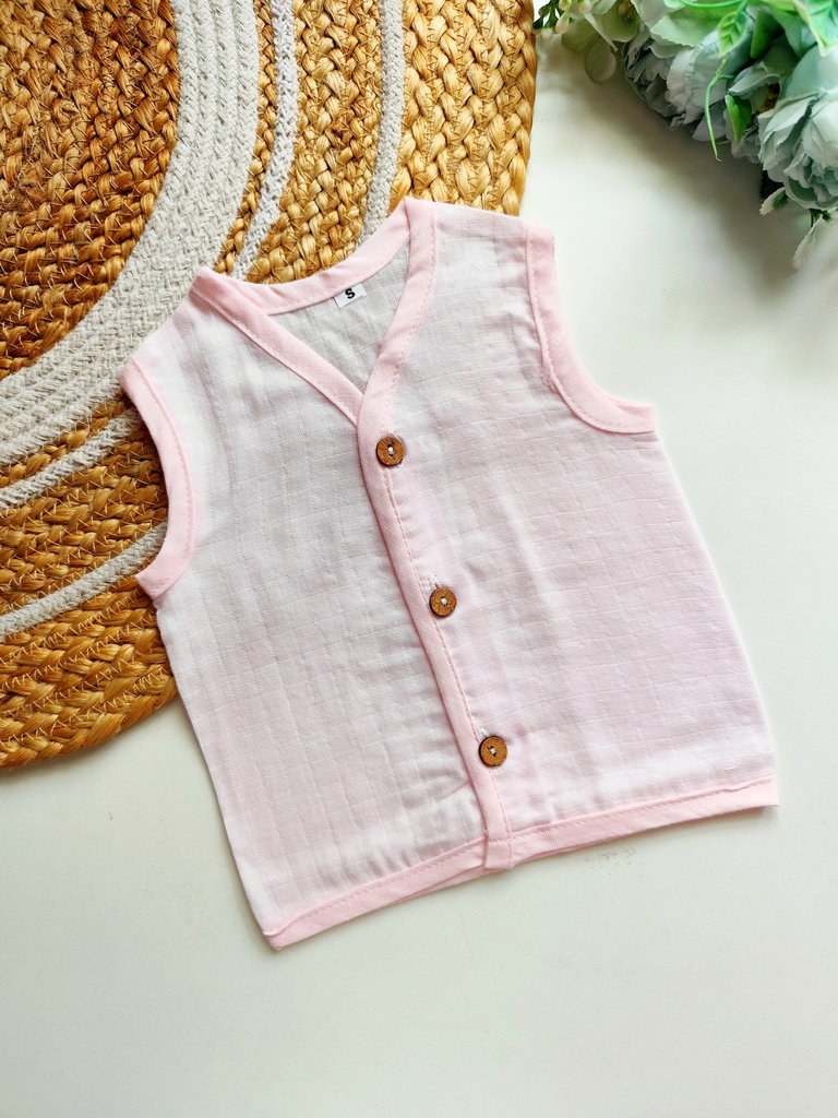 Coloured Muslin Jabla- Baby Pink