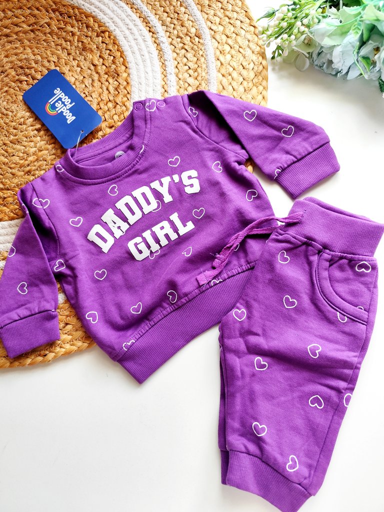 Cotton Sets- Purple Daddy's Girl Heart Print