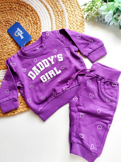 Cotton Sets- Purple Daddy's Girl Heart Print