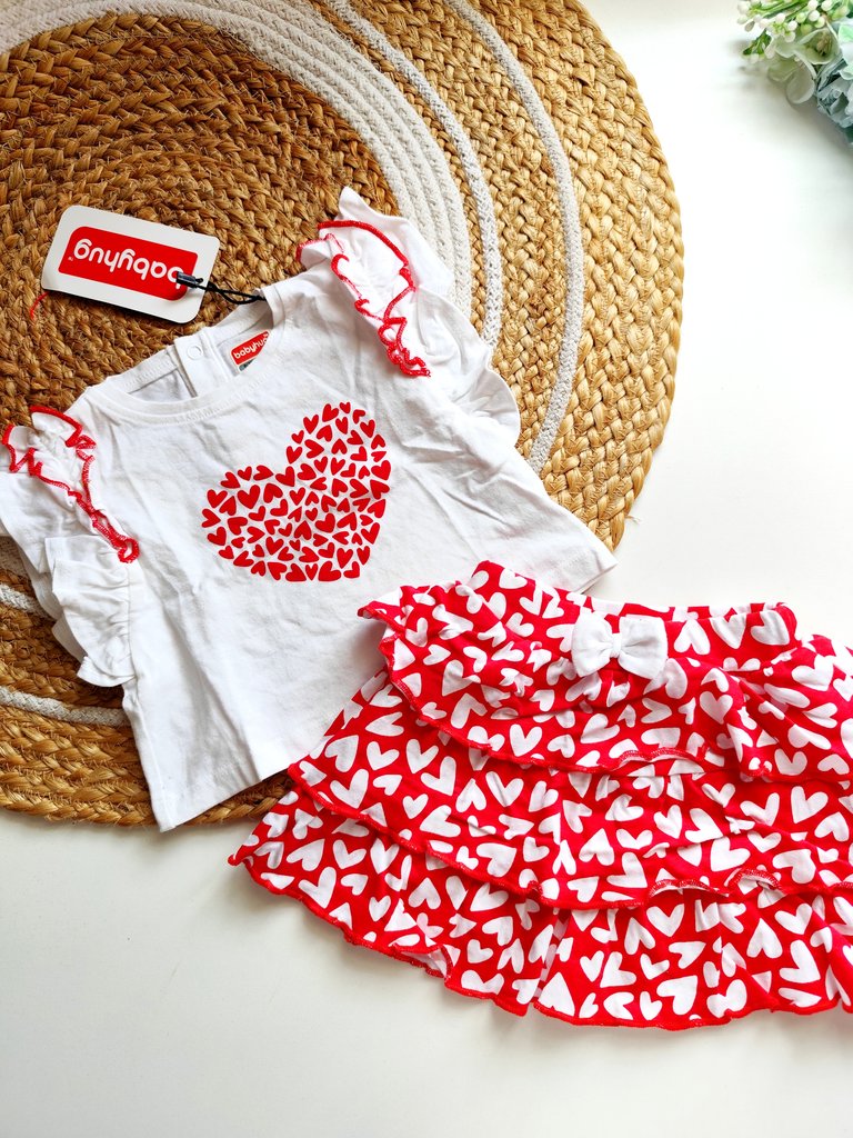 Cotton Sets- Red & White Heart Print