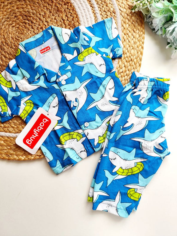 Cotton Sets- Blue Shark Print