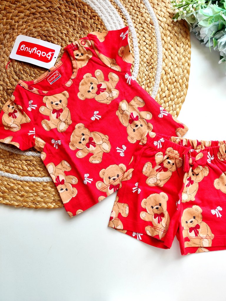 Cotton Sets- Red Teddy Bear Print