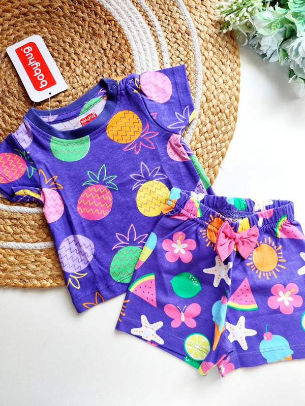 Cotton Sets- Purple Tropical Pineapple Print