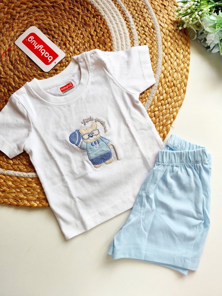 Cotton Sets- White and Light Blue Little Gentleman Bear