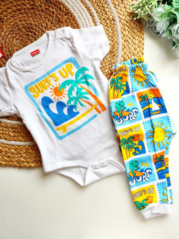 Cotton Sets- White Surf's Up Beach Print