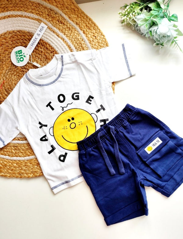 Cotton Sets- White Smiley Play Together & Navy Blue