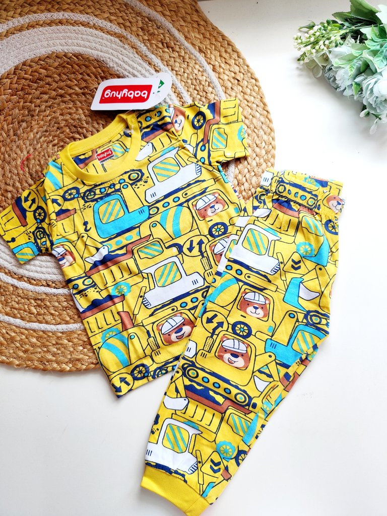 Cotton Sets- Yellow Construction Bear Print