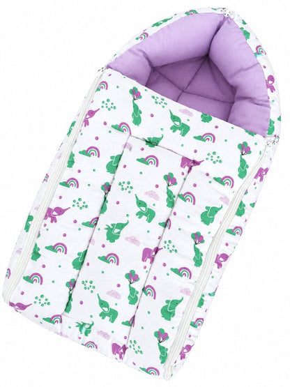 Baby Carry Bed - Purple & Green Elephant Print
