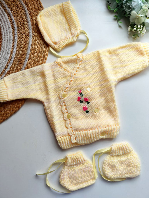 Kimono Sweater Set- Pastel Yellow Floral