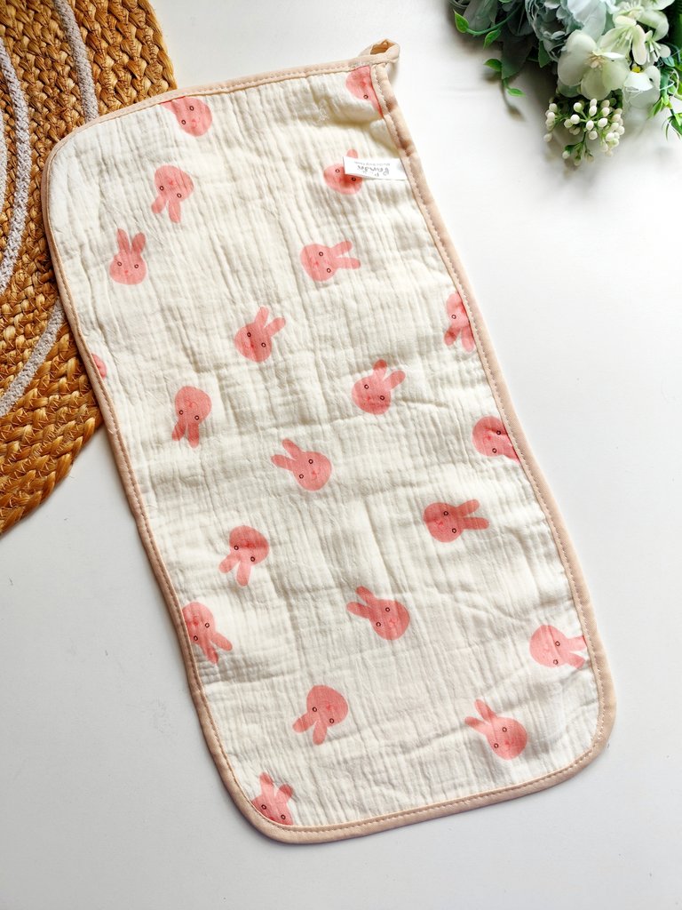 Crinkled Muslin Burp Cloth- Pink Bunny