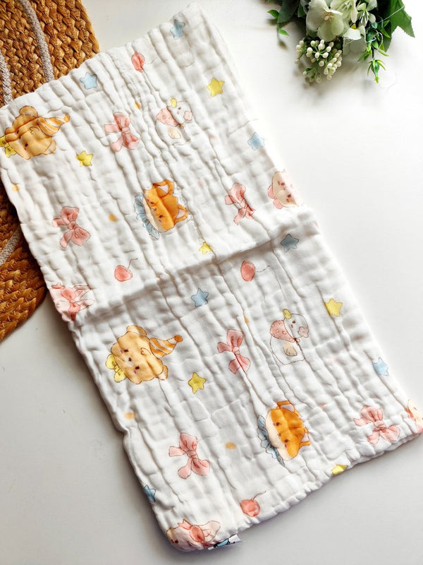 6 layered Crinkled Muslin Towels- Party Bear & Bows