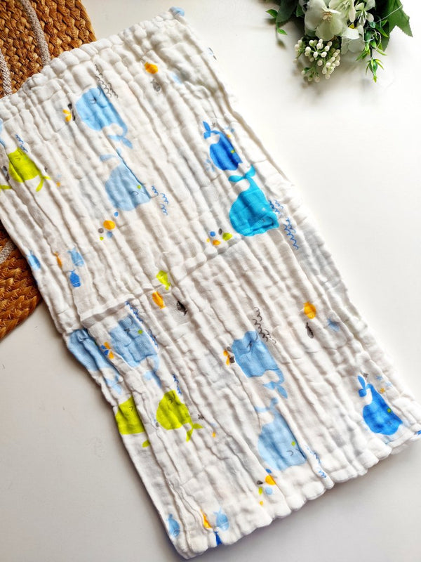 6 layered Crinkled Muslin Towels- Playful Whales