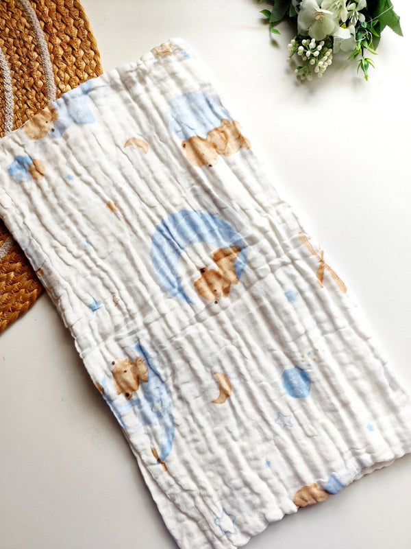 6 layered Crinkled Muslin Towels- Sleeping Moon Bear