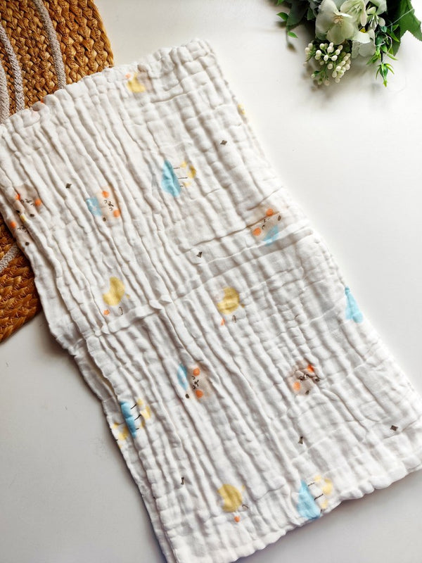 6 layered Crinkled Muslin Towels- Pastel Ducklings